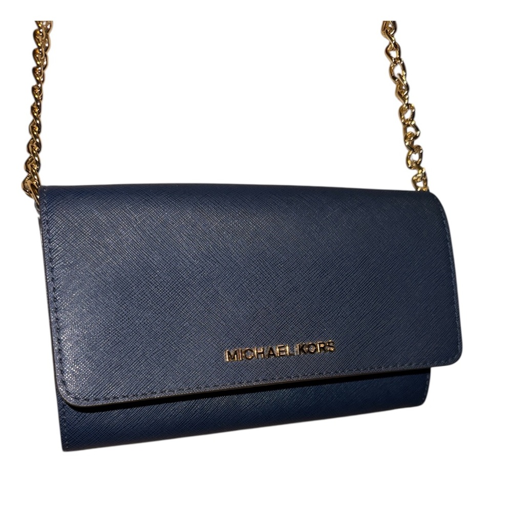 Michael Kors Dark Blue Clutch with Gold Chain - Picture 2 of 8